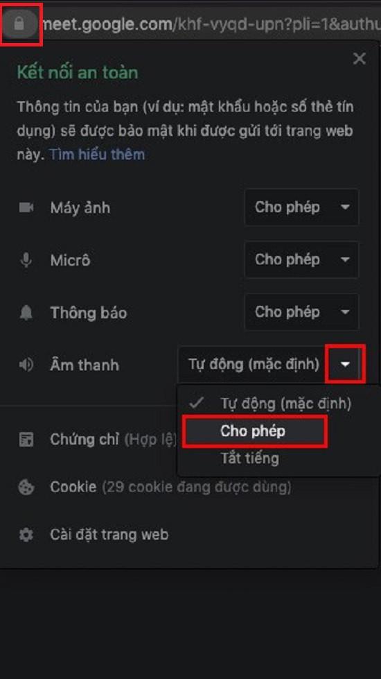 cho phep mo am thanh cho ung dung google meet