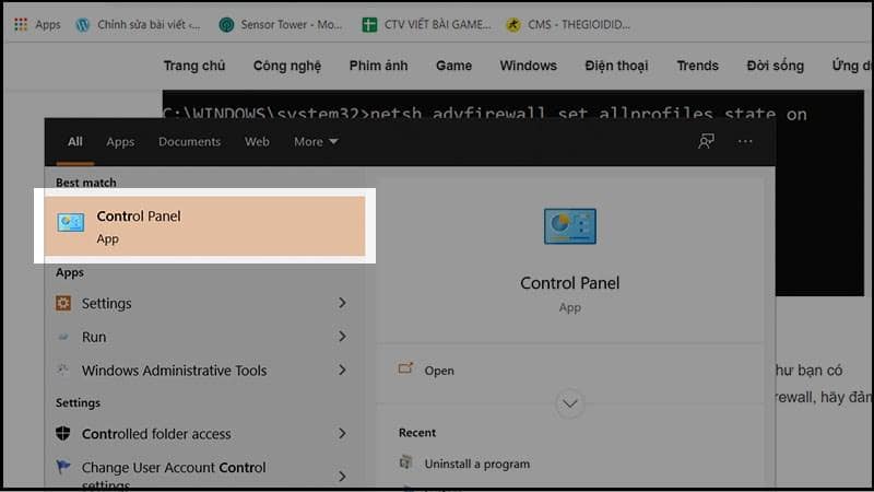 dung control panel de tat tuong lua tren win10