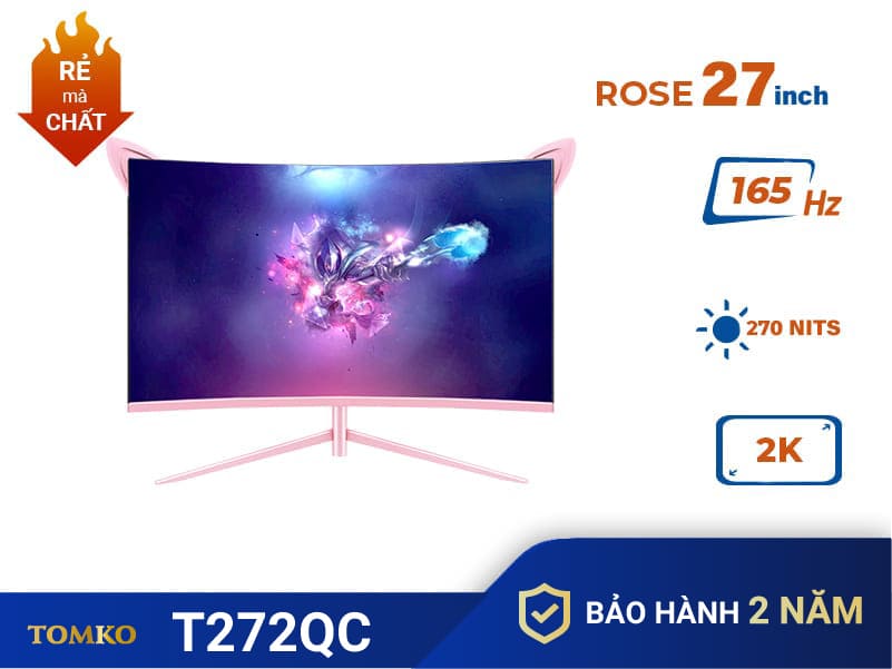 Màn hình máy tính Tomko 27 inch cong 165Hz 2K Hồng T272QC