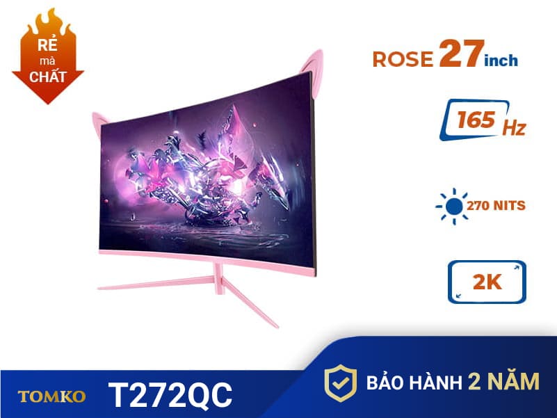 Màn hình máy tính Tomko 27 inch cong 165Hz 2K Hồng T272QC ROSE