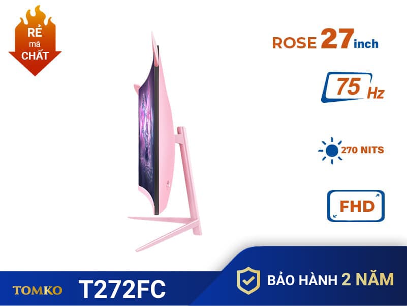 man hinh may vi tinh pc tomko 27 inch cong hong 75hz fullhd t272fc rose 2