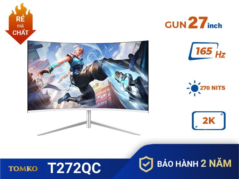 man hinh may vi tinh pc tomko 27 inch cong trang 165hz 2k t272qc gun 3