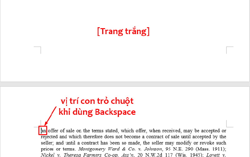 su dung phim backspace tren ban phim xoa trang trang trong word