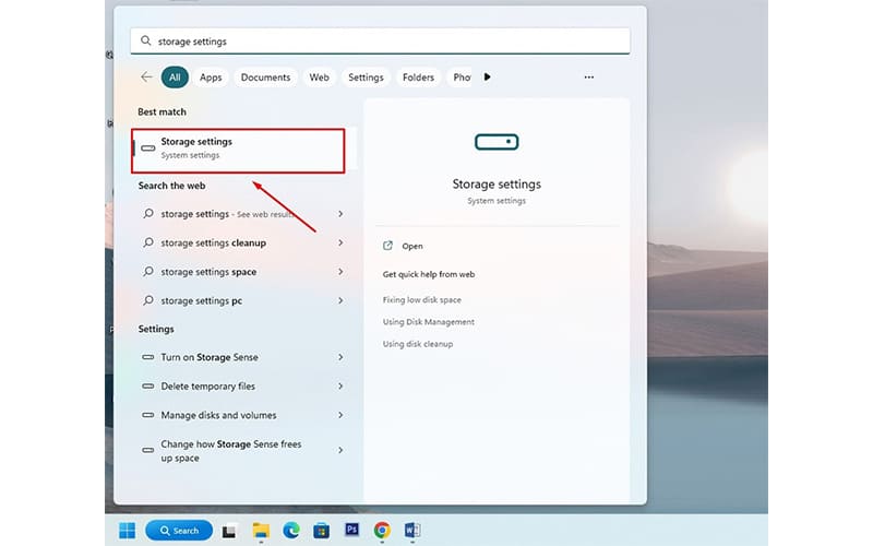 don dep du lieu rac bang storage settings