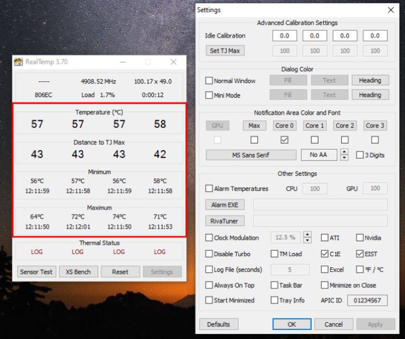 phan mem kiem tra nhiet do cpu real temp