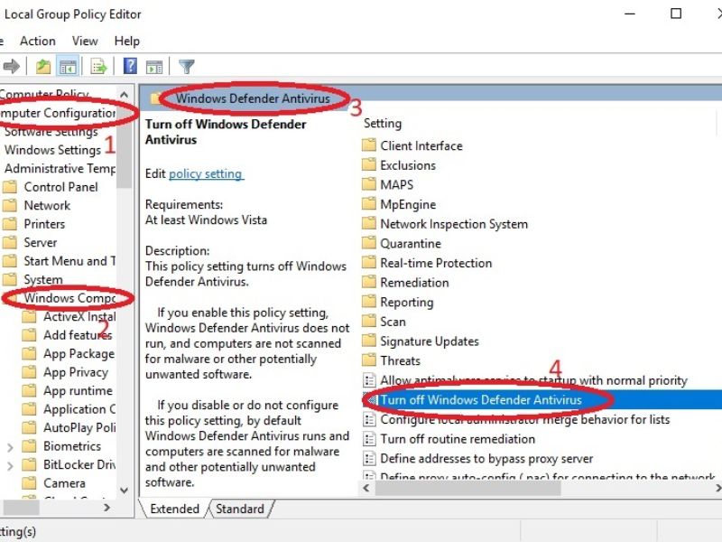 su dung local group policy de tat windows defender security center b3