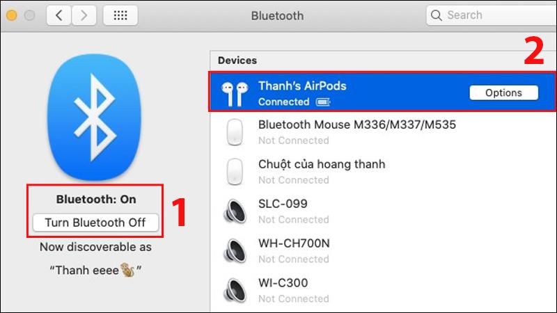 bat bluetooth tren macbook o trang thai on