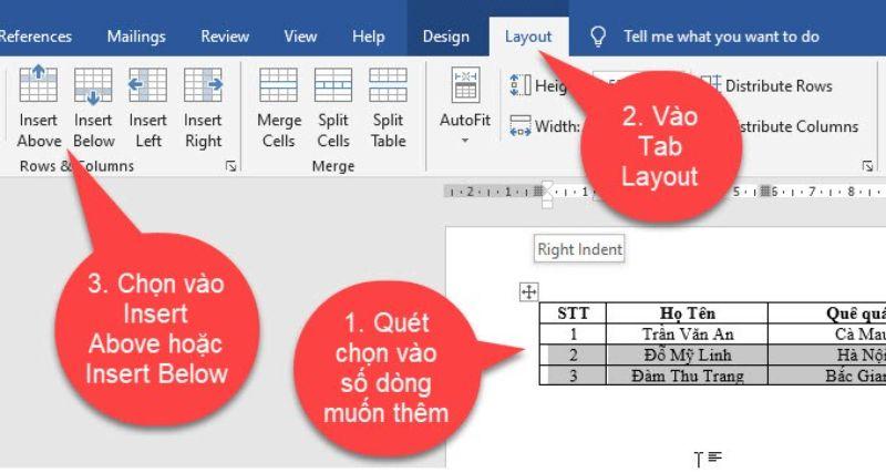 cach them 1 hoac nhieu dong trong word bang tab laout