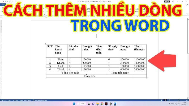 cach them nhieu dong trong word