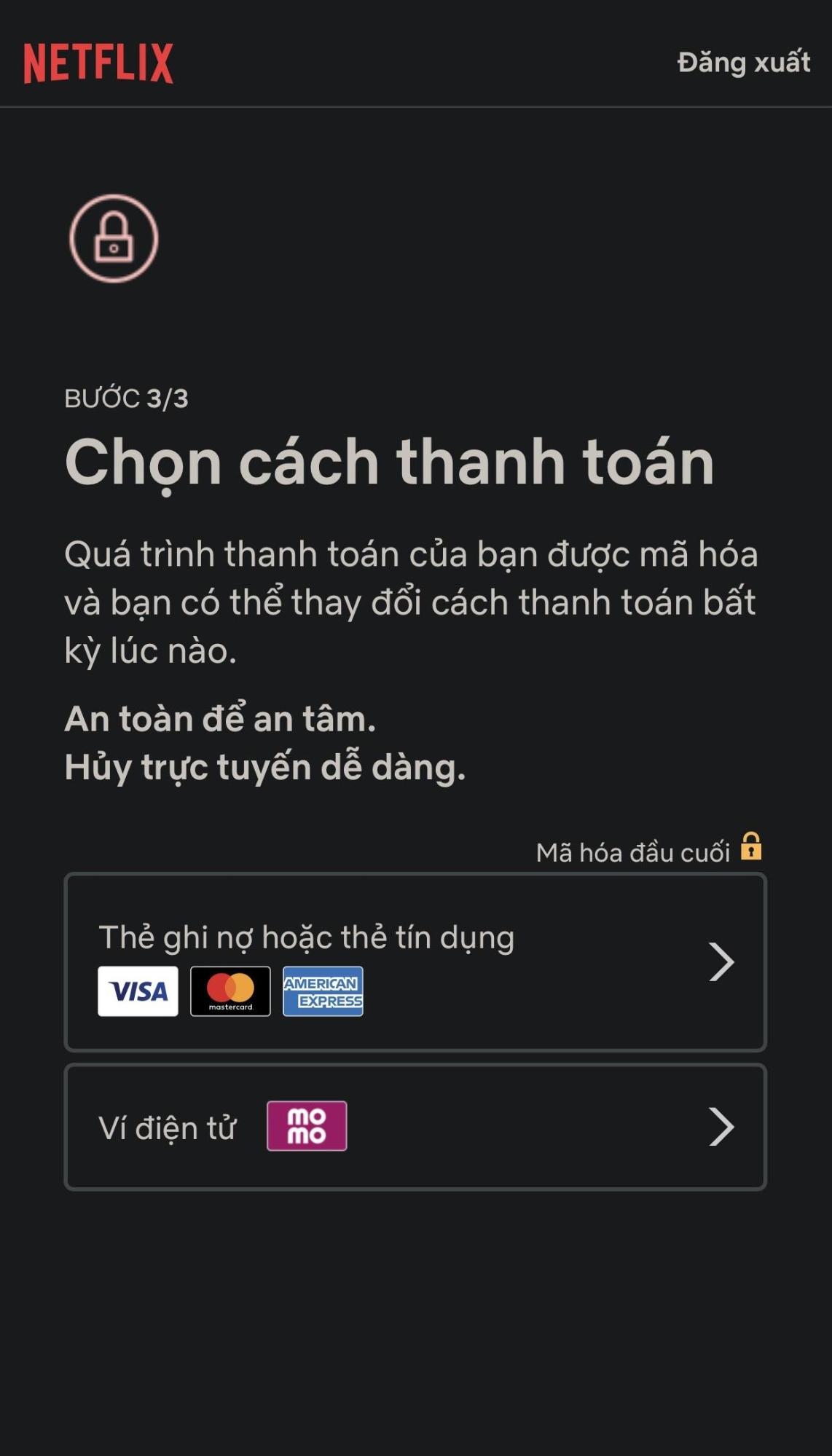 chon phuong thuc thanh toan sau khi dang ky tai khoan