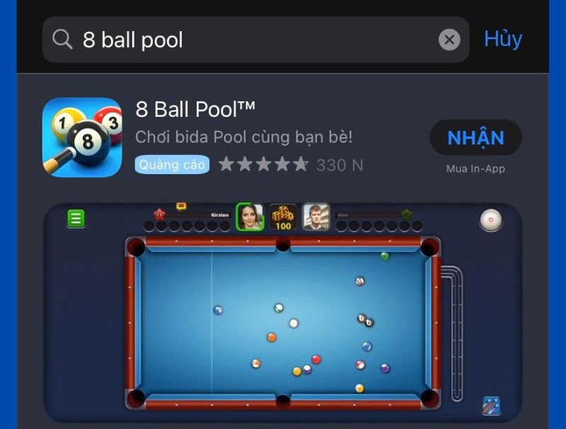 tim kiem 8 ball pool tren thanh tim kiem cua app store