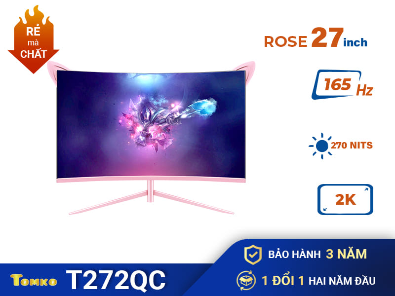 Màn hình máy tính Tomko 27 inch cong 165Hz 2K Hồng T272QC ROSE