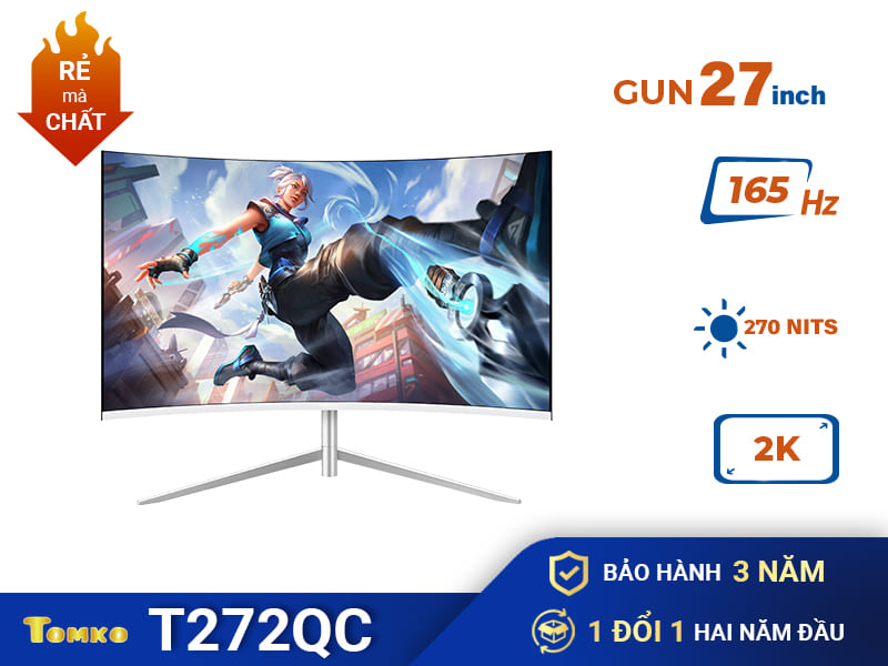 Màn hình máy tính Tomko 27 inch cong Trắng 165Hz 2K T272QC GUN