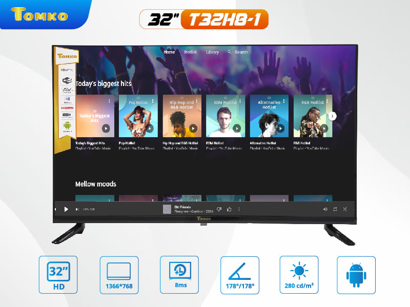 Smart Tivi màn hình kích thước 32 inch Tomko T32H8 1