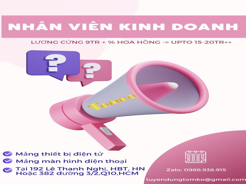 Tomko tuyển dụng Nhân viên Kinh doanh