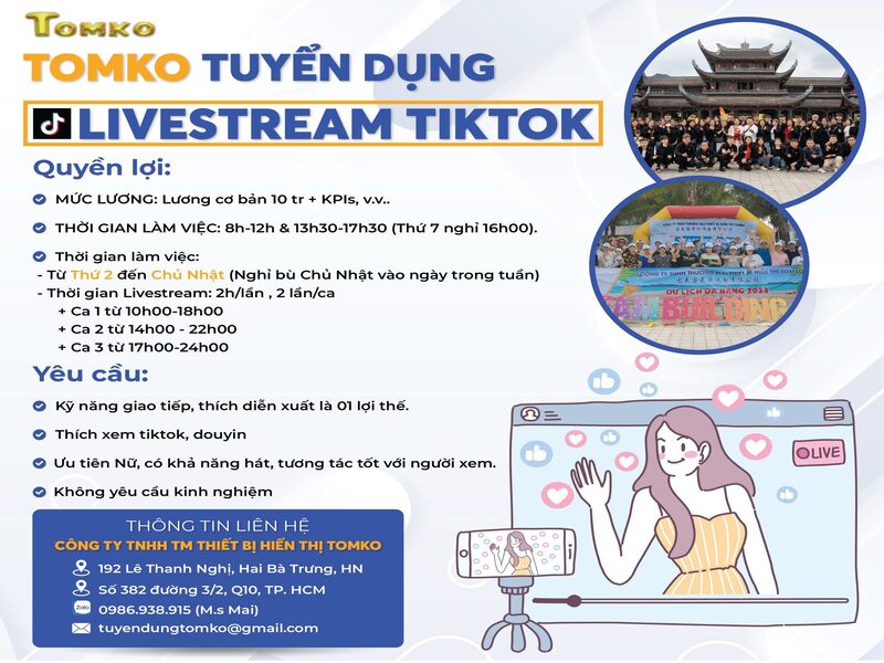 Tomko tuyển dụng Nhân viên Livestream Tiktok