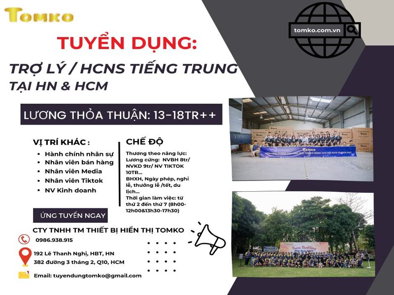 Tomko tuyển dụng Trợ lý Giám đốc