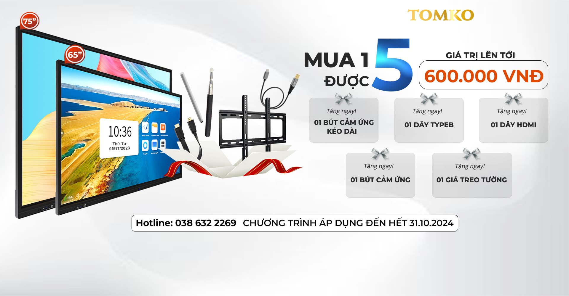 banner chuong trinh khuyen mai man hinh tuong tac tomko 65 75 inch pc