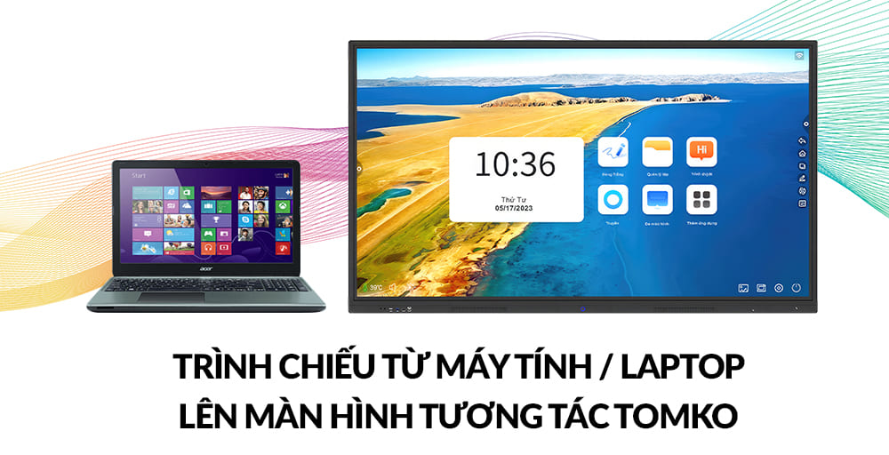 ket noi trinh chieu tu may tinh laptop len man hinh tuong tac tomko